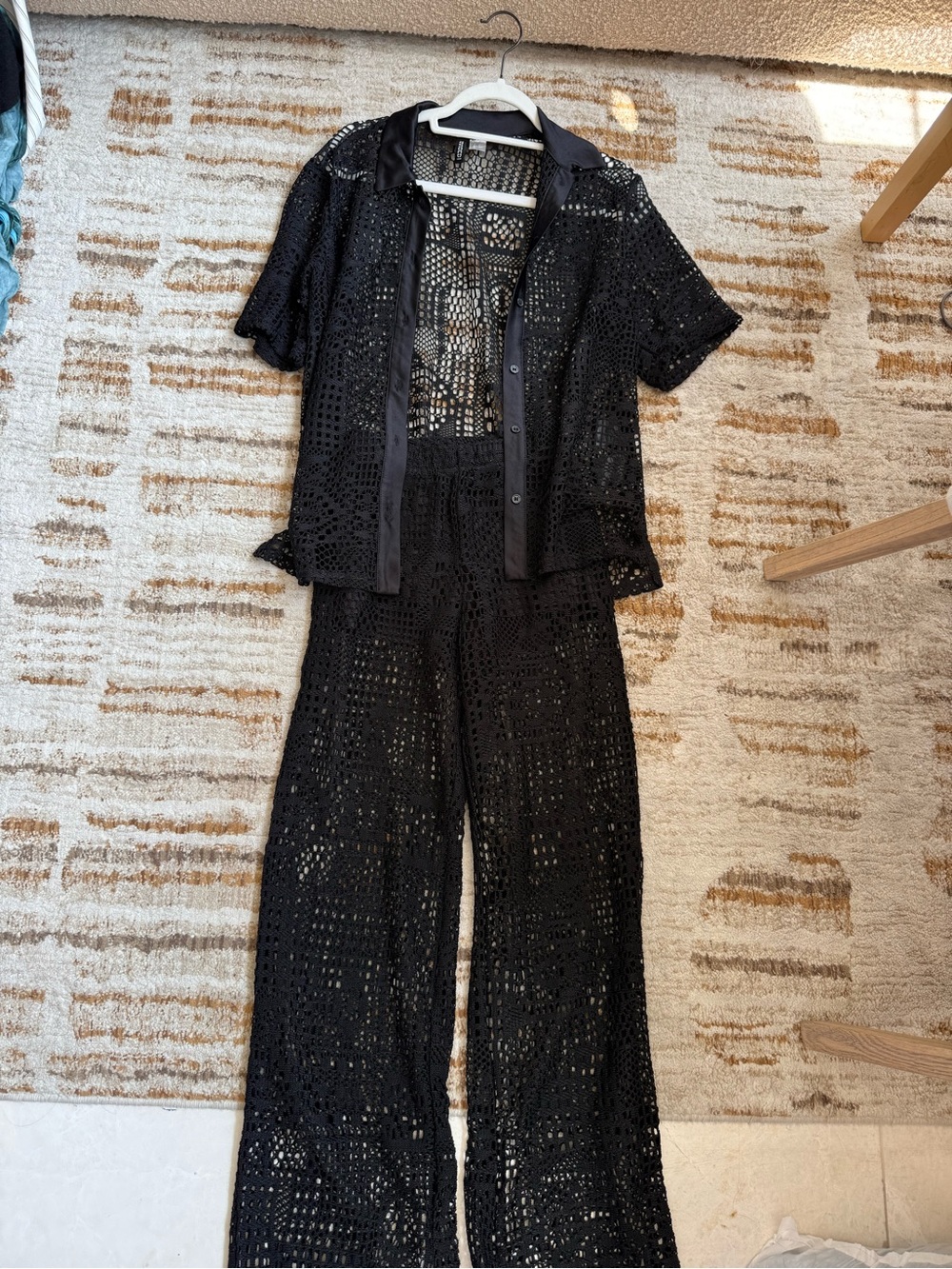 Black Crochet Two-Piece Jumpsuit Set
